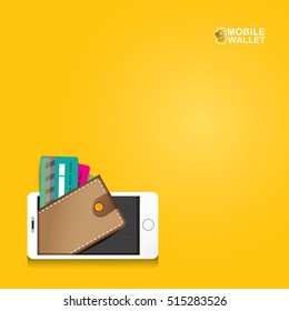 vector digital mobile wallet vector concept icon. smartphone screen with wallet and credit cards on screen. Internet banking concept. wireless money transfer.