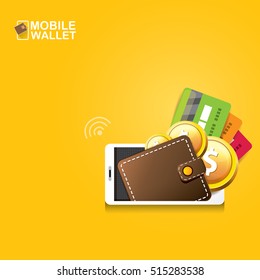 vector digital mobile wallet vector concept icon. smartphone screen with wallet and credit cards on screen. Internet banking concept. wireless money transfer.