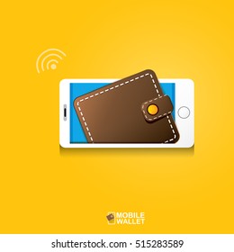 vector digital mobile wallet vector concept icon. smartphone screen with wallet and credit cards on screen. Internet banking concept. wireless money transfer.
