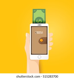 vector digital mobile wallet vector concept icon. smartphone screen with wallet and credit cards on screen. Internet banking concept. wireless money transfer.