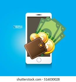 vector digital mobile wallet vector concept icon. smartphone screen with wallet and credit cards on screen. Internet banking concept. wireless money transfer.