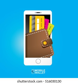 vector digital mobile wallet vector concept icon. smartphone screen with wallet and credit cards on screen. Internet banking concept. wireless money transfer.
