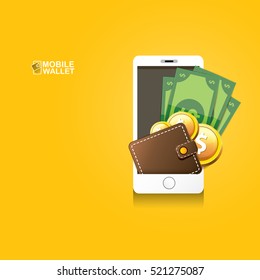 vector digital mobile wallet vector concept icon. smartphone screen with wallet and credit cards on screen. Internet banking concept. wireless money transfer.