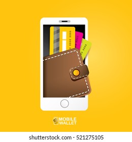 vector digital mobile wallet vector concept icon. smartphone screen with wallet and credit cards on screen. Internet banking concept. wireless money transfer.