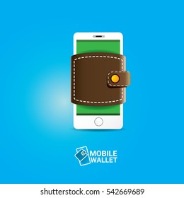 Vector Digital Mobile Wallet Vector Concept Icon. Smartphone Screen With Wallet On Screen. Internet Banking Concept. Wireless Money Transfer.