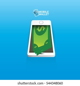 vector digital mobile wallet vector concept icon. smartphone screen with stack of dollar. Internet banking concept. wireless money transfer.