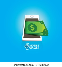 vector digital mobile wallet vector concept icon. smartphone screen with stack of dollar. Internet banking concept. wireless money transfer.