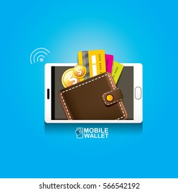 vector digital mobile wallet vector concept icon. smartphone screen with wallet on screen. Internet banking concept. wireless money transfer.