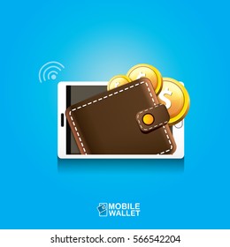 vector digital mobile wallet vector concept icon. smartphone screen with wallet on screen. Internet banking concept. wireless money transfer.