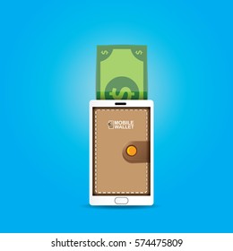vector digital mobile wallet vector concept icon. smartphone screen with wallet and dollar on screen. Internet banking concept. wireless money transfer.