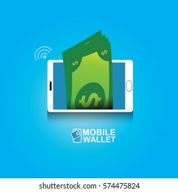 vector digital mobile wallet vector concept icon. smartphone screen with dollar on screen. Internet banking concept. wireless money transfer.