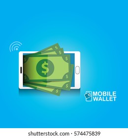 vector digital mobile wallet vector concept icon. smartphone screen with dollar on screen. Internet banking concept. wireless money transfer.