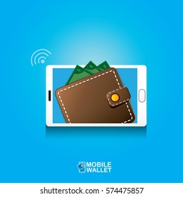 vector digital mobile wallet vector concept icon. smartphone screen with wallet on screen. Internet banking concept. wireless money transfer.