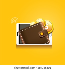 vector digital mobile wallet vector concept icon. smartphone screen with wallet on screen. Internet banking concept. wireless money transfer.