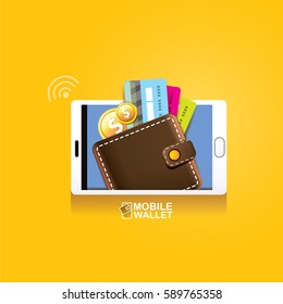 vector digital mobile wallet vector concept icon. smartphone screen with wallet on screen. Internet banking concept. wireless money transfer.
