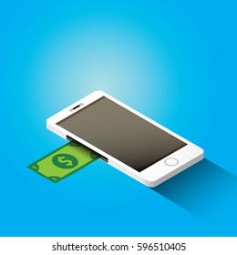 vector digital mobile wallet vector concept icon. smartphone screen with money. vector Internet banking concept. wireless money transfer.