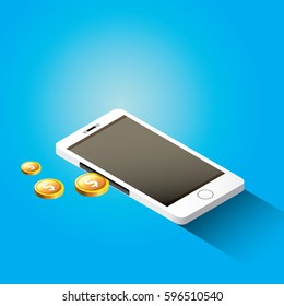 vector digital mobile wallet vector concept icon. smartphone screen with money. vector Internet banking concept. wireless money transfer.