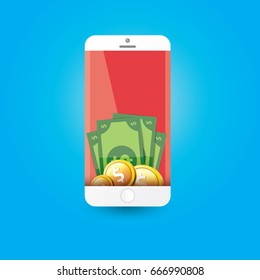 vector digital mobile wallet vector concept icon. smartphone screen with money on screen. Internet banking concept. wireless money transfer