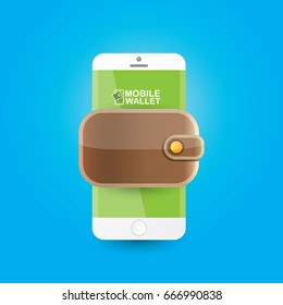 vector digital mobile wallet vector concept icon. smartphone screen with wallet on screen. Internet banking concept. wireless money transfer