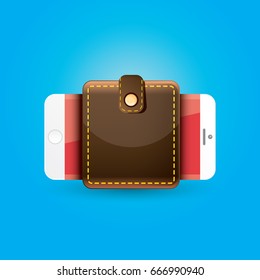 vector digital mobile wallet vector concept icon. smartphone screen with wallet on screen. Internet banking concept. wireless money transfer