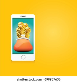 vector digital mobile wallet vector concept icon. smartphone screen with wallet and credit cards on screen. Internet banking concept. wireless money transfer.