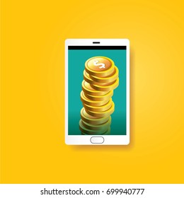vector digital mobile wallet vector concept icon. smartphone screen with wallet and credit cards on screen. Internet banking concept. wireless money transfer.