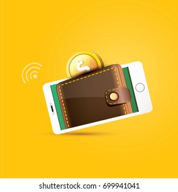 vector digital mobile wallet vector concept icon. smartphone screen with wallet and credit cards on screen. Internet banking concept. wireless money transfer.