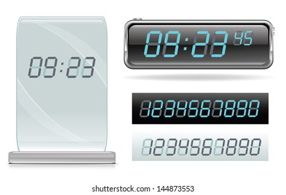 Vector digital modern clocks and digital numbers