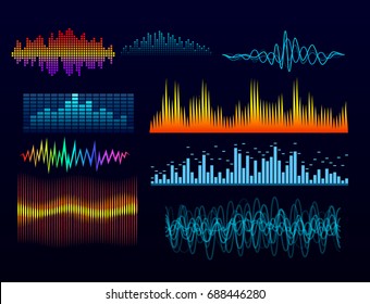 Vector digital music equalizer audio waves design template audio signal visualization signal illustration.