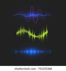 Vector digital music equalizer audio waves design template audio signal visualization signal illustration.