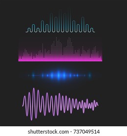 Vector digital music equalizer audio waves design template audio signal visualization signal illustration.