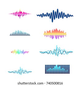 Vector digital music equalizer audio waves design template audio signal visualization signal illustration.