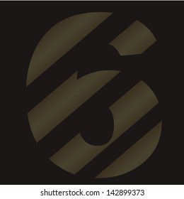 vector digital number six. striped figures on a black background. eps10