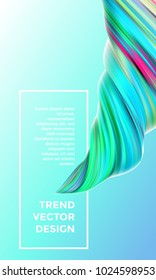 Vector digital painting abstract background. Creative vivid 3d flow paint wave. Trendy blue green liquid banner template with bright gradient paint on green background.