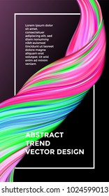 Vector digital painting abstract background. Creative vivid 3d flow paint wave. Trendy pink liquid banner template with bright gradient paint on black background.