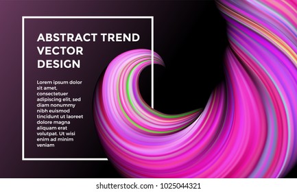 Vector digital painting abstract background. Creative vivid 3d flow paint wave. Trendy pink liquid banner template with bright gradient paint on black background.