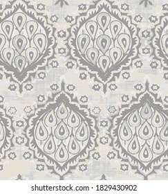 Vector digital print design jacquard antique weave pattern with textile jacquard water drop, daisy and damask in the historical ottoman palace seamless 