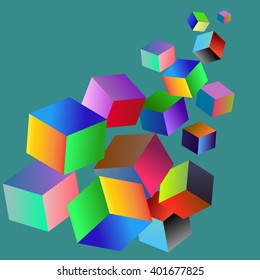 Vector digital rgb colors service logo. Web colors concept. Cubes arrow illustration.