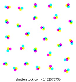 Vector digital rgb dots colored pattern/ transparent rgb cmyk geometrical round elements/ seamless print background for design, fabric, textile, advertising banner, web.