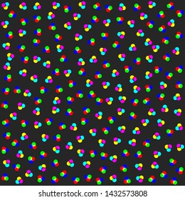 Vector digital rgb dots colored pattern/ transparent rgb cmyk geometrical round elements/ seamless print background for design, fabric, textile, advertising banner, web.