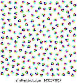 Vector digital rgb dots colored pattern/ transparent rgb cmyk geometrical round elements/ seamless print background for design, fabric, textile, advertising banner, web.