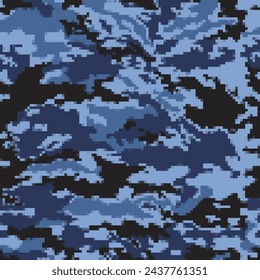 
Vector digital seamless camouflage background, pixel blue pattern, military uniform