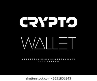 Sinal Digital Vetor Carteira de Criptografia. Fonte Branca Futurista. Letras e Números de Alfabeto Maiúsculos Exclusivos definidos.