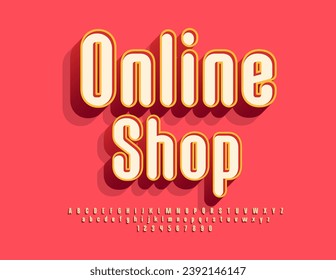 Vector de señal digital Online Shop. Estilo de moda Font. Montaje moderno de letras y números de alfabeto