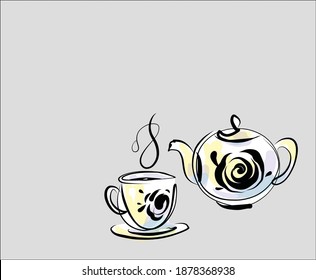 
VECTOR digital sketch fashion handmade creative food Background with the  cup of coffee are tea for  design menu are logo cafe 