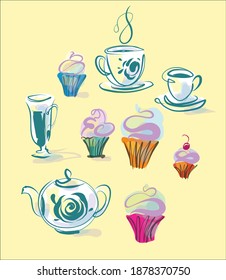 
VECTOR digital sketch fashion handmade creative food Set  with the elements menu for design