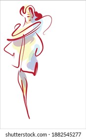 
VECTOR digital sketch fashion handmade creative Background with the beautiful young girl  model  for design logo 
