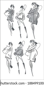 
VECTOR digital sketch fashion handmade creative set with the beautiful young girl  model  for design logo 
