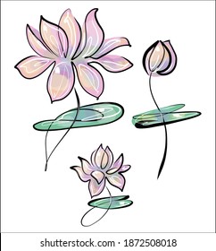 
Vector digital sketch floral Decorative handmade fashion set with beautiful   lotus for design logo and images 