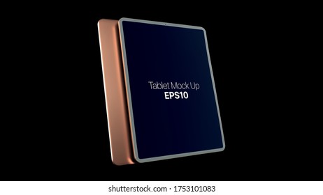 Vector digital tablet screen mock up. Modern golden tablet mockup EPS10